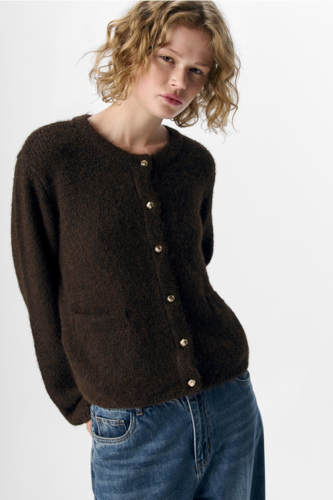 OBJSAGGIA RE L/S KNIT CARDIGAN NOOS 23046886 SEAL BROWN/MELANGE